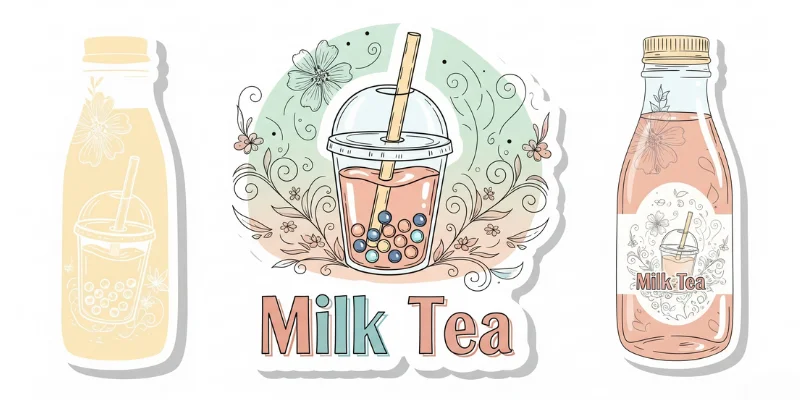 mẫu tem sticker, tem dán chai trà sữa đẹp