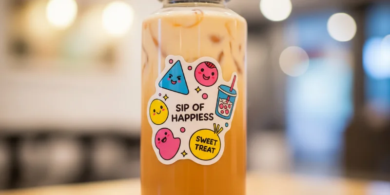mẫu tem sticker, tem dán chai trà sữa đẹp