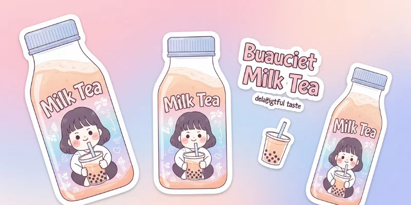 mẫu tem sticker, tem dán chai trà sữa đẹp