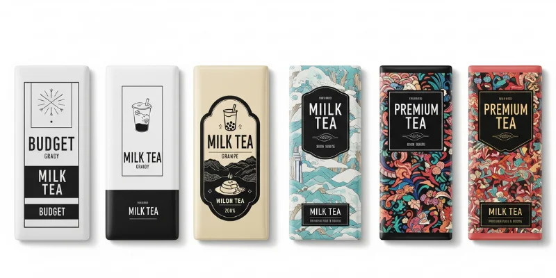 mẫu tem sticker, tem dán chai trà sữa đẹp